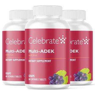 Multi-ADEK Vitamin med 60 mg jern, tyggetabletter, Grape