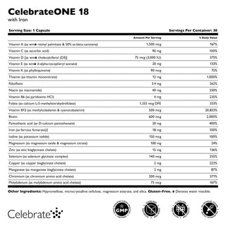 CelebrateONE 18 Bariatrisk multivitamin med jern, én gang dagligt, kapsler