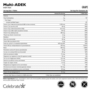 Multi-ADEK Vitamin med 60 mg jern, tyggetabletter, Grape