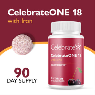 CelebrateONE 18 Bariatrisk multivitamin med jern, én gang dagligt, tyggetablet