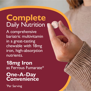CelebrateONE 18 Bariatrisk multivitamin med jern, én gang dagligt, tyggetablet