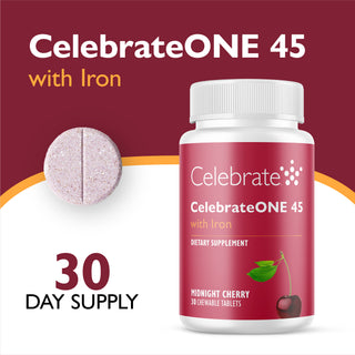 CelebrateONE 45 Bariatrisk multivitamin med jern, én gang dagligt, tyggetablet