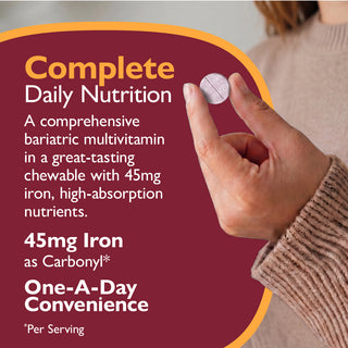 CelebrateONE 45 Bariatrisk multivitamin med jern, én gang dagligt, tyggetablet