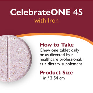 CelebrateONE 45 Bariatrisk multivitamin med jern, én gang dagligt, tyggetablet