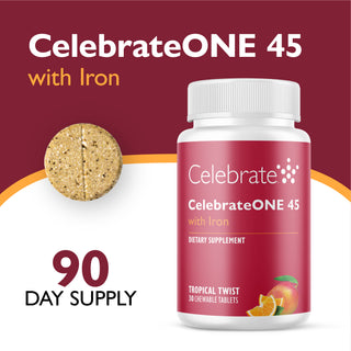 CelebrateONE 45 Bariatrisk multivitamin med jern, én gang dagligt, tyggetablet