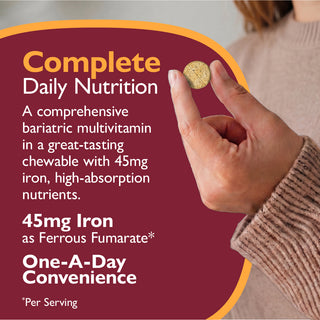 CelebrateONE 45 Bariatrisk multivitamin med jern, én gang dagligt, tyggetablet