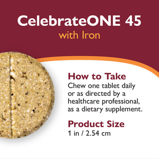CelebrateONE 45 Bariatrisk multivitamin med jern, én gang dagligt, tyggetablet