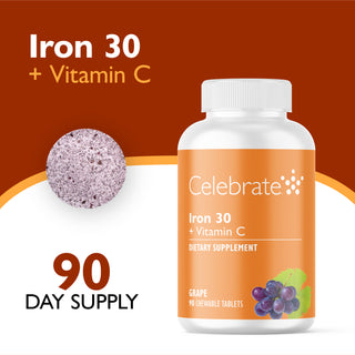 Jern 30 mg + Vitamin C, Tyggetablet, Grape 