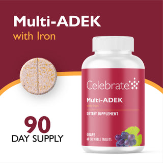 Multi-ADEK Vitamin med 60 mg jern, tyggetabletter, Grape
